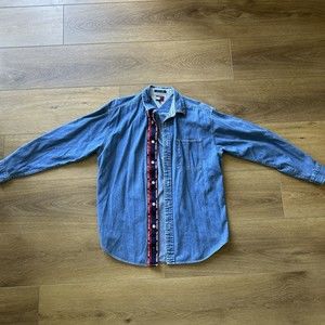 Tommy Jeans Hilfiger Long Sleeve Button Up Blue Denim Pocket Men’s M Classic